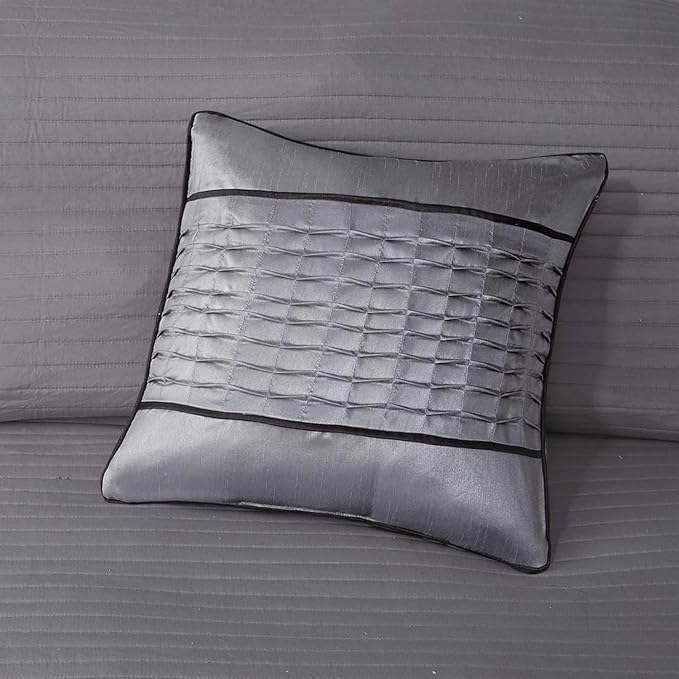Madison Park Lustrous Jacquard Grey/Taupe Queen Quilt Set, 6pc | All Season Bedding Set, Glitter Accent Coverlet Set, Machine Washable, Cozy, Breathable, Soft, Modern, Casual