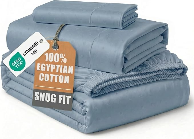 LANE LINEN Pink Twin Sheets 100% Egyptian Cotton Sateen - French Blue | Extra Long Twin Sheets For Dorm Room - 3-Piece Set, Ideal For Dorms And Guest Beds, For A Luxurious Night's Sleep