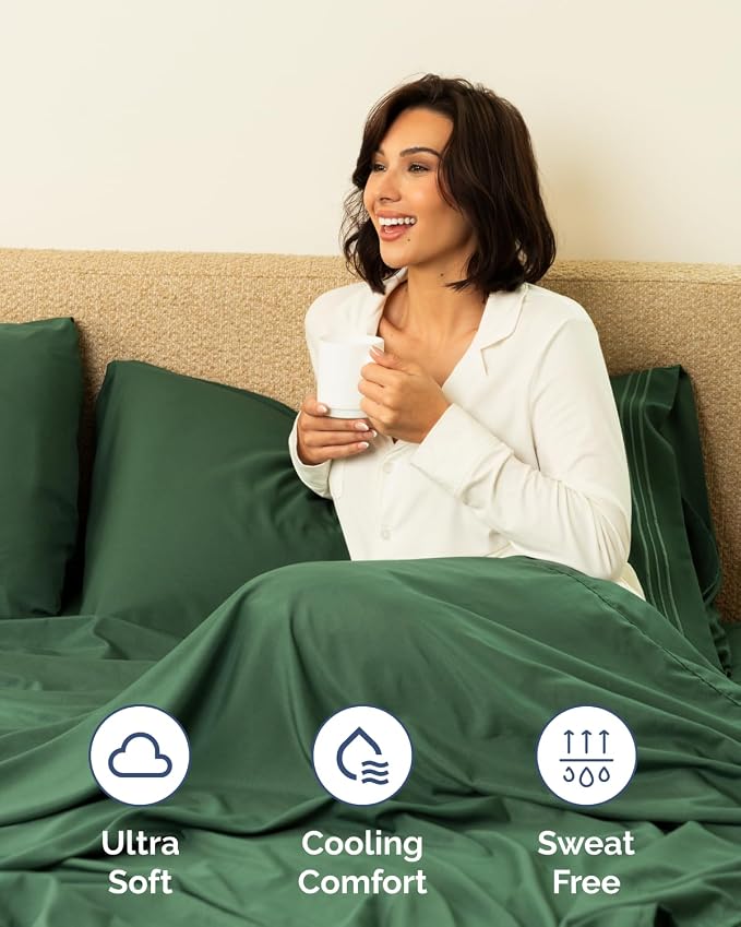 Extra Deep Flex Top Split Head King Fitted Sheet - Hotel Luxury Single Fitted Sheet Only - Easily Fits 18 inch to 24 inch Mattress - Ultra Soft, Wrinkle Free w/Extra Deep Pockets - Emerald Green