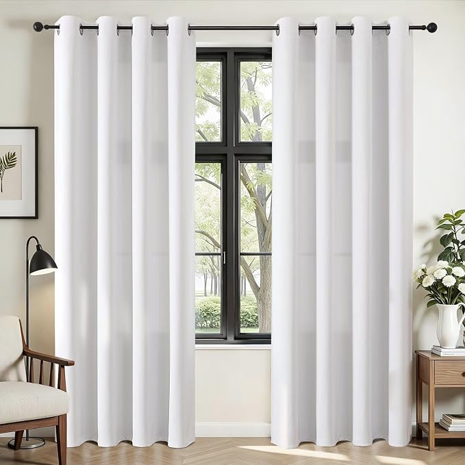 Joydeco Curtains 90 Inches Long 2 Panels Set, Thermal Insulated Long Curtains& Drapes 2 Burg, Room Darkening Drapes for Bedroom Living Room Window (Pure White, W52 x L90 Inch)