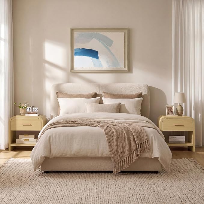 Night Stand Set of 2 [Unique Curved Profile] [FSC-Certified Wooden Board] 1-Drawer and 1 Storage Shelf Nightstand 24" H Metal Handle Modern Bedside Table Side Table End Table for Bedroom | [Curved Profile] [FSC-Certified Wooden Board] Nightstand 24" H ...