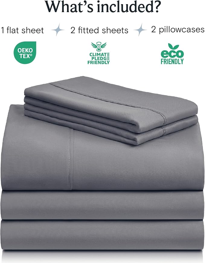 LuxClub Split King Sheets for Adjustable Bed, Deep Pocket Split King Sheets Set 5PC, Cooling Sheet Split King Size, Soft Hotel Luxury Bedding, Silky Fitted Sheet & Pillowcase Sets, Light Grey | LuxClub Silky Fitted Sheet & Pillowcase Sets, Breathable H...