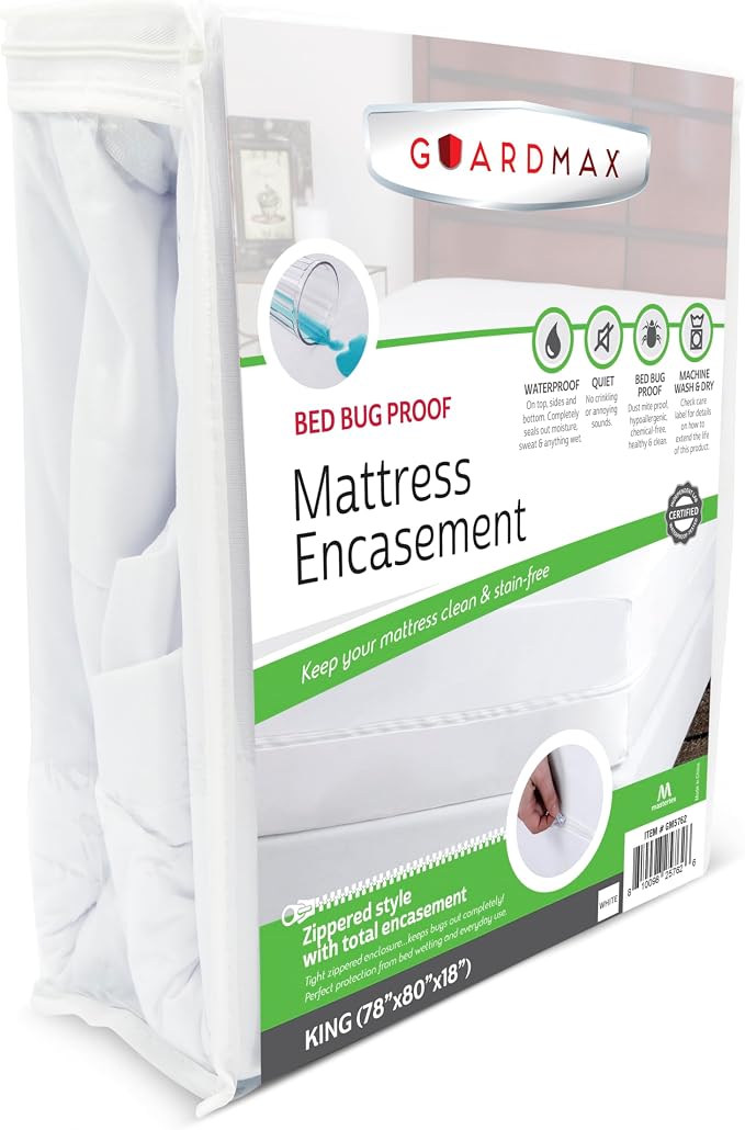 Guardmax King Mattress Encasement with Zipper, Waterproof, Bed Bug Proof, and Dust Mite Proof Mattress Protector for King Size Bed up to 18" Deep, Zippered All Around Jersey Knitted Mattress Cover