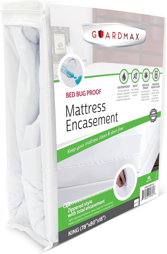Guardmax King Mattress Encasement with Zipper, Waterproof, Bed Bug Proof, and Dust Mite Proof Mattress Protector for King Size Bed up to 18" Deep, Zippered All Around Jersey Knitted Mattress Cover