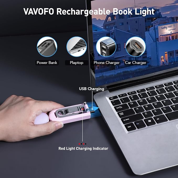VAVOFO USB Rechargeable Book Light, Bookmark Clip on LED Reading Light | 3 Colors 9 Lighting modes clip on book light, Eye Care Glow for Bed Reading, Christmas Gift for Bookworms, Book Accesories