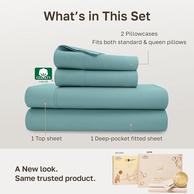 California Design Den 100% Cotton Sateen Queen Size Bed Sheet Set, Teal | 400 Thread Count Backed by Good Housekeeping Seal, 16" Deep Pocket, All-Around Elastic, Durable, Easy Care