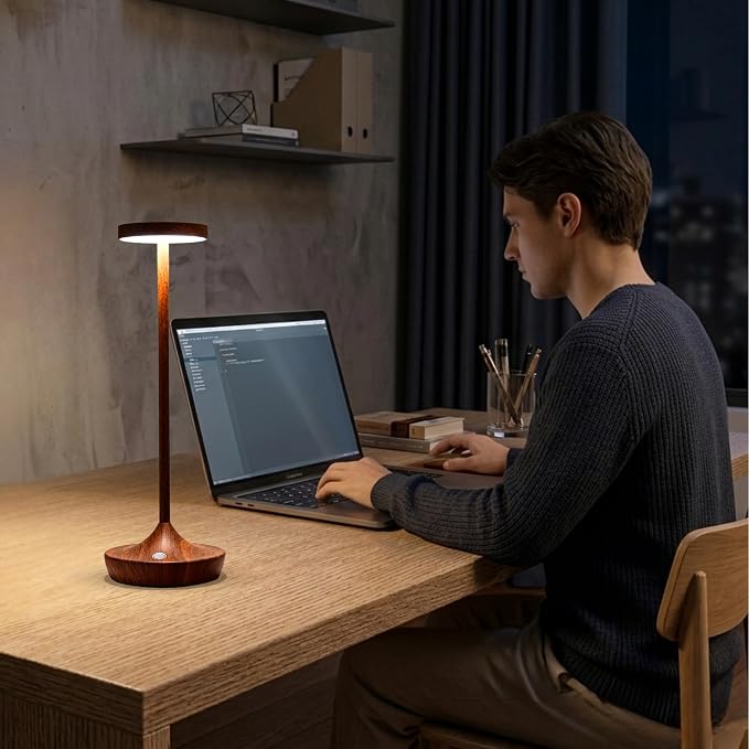 2 Pack Cordless Table Lamps, Rechargeable 6000mAh, 72H Runtime, Waterproof | Stepless Touch Dimming with 3 Color Modes & Memory Function, Portable for Outdoor/Patio/Restaurant. (Woodgrain)