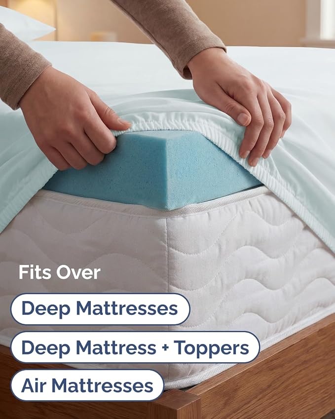 Extra Deep Twin XL Sheet Set - 4 Piece College Dorm Room - Ice Blue | College Dorm Room Essentials, Easy & Secure Fit, Ultra-Soft, Wrinkle & Fade Free, Comfy Sheets Set with Extra Deep Pockets