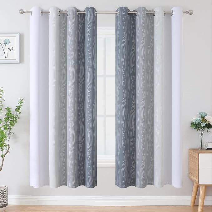 Grey and Greyish White Ombre Blackout Curtains for Bedroom 72 Inch Long | Estelar Textiler Gray Light Blocking,Room Darkening Thermal Insulated Noise Reducing Drapes for Living Room,52Wx72L,2 Panels