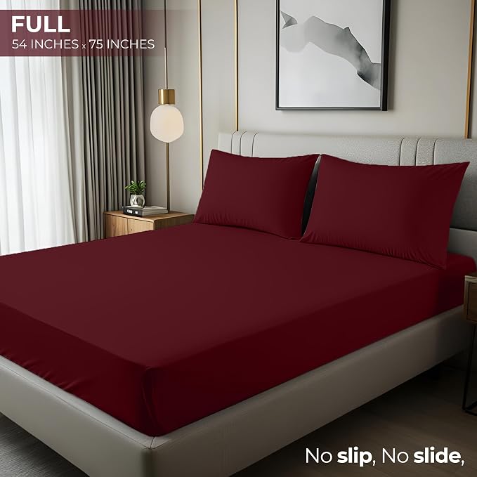 Utopia Bedding Full Fitted Sheet - Bottom Sheet - Deep Pocket - Soft Microfiber - Shrinkage and Fade Resistant - Easy Care -1 Fitted Sheet Only (Red Burgundy) | Hotel Comfort, Cooling & Breathable Cotton like Polyester, Easy Fit, Wrinkle & Fade Resista...