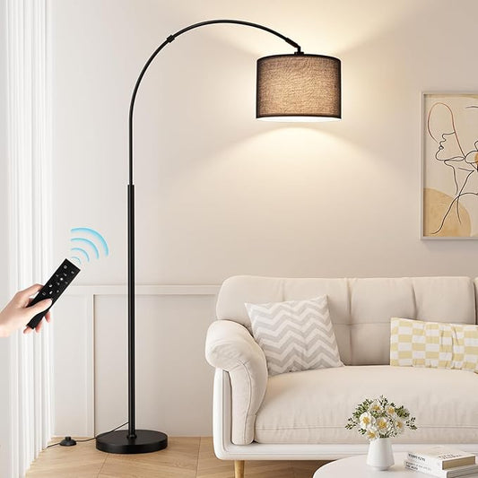Dimmable Arc Floor Lamp with Remote, Color Temperatures Adjustable | Rotating Head, Foot Switch & Remote, Arched Floor Lamp for Living Room Bedroom Office, Over Couch Arched Light, Black & Black