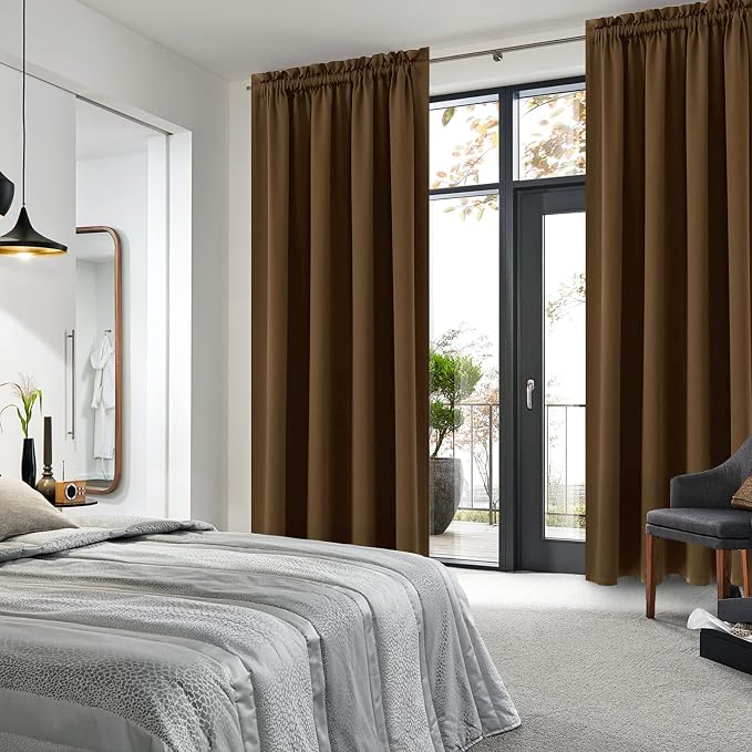 DWCN Wide Blackout Curtains for Bedroom Living Room 60 x 84 Inch Long Brown | 2 Panels Set, Kitchen Window Curtains Over Sink, Thermal Insulated, Light Blocking, Rod Pocket Drapes for Small Window
