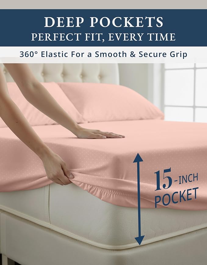 LANE LINEN Deep Sheets Queen 100% Egyptian Cotton Sateen - Veiled Rose | Soft Sheets Queen - 4-Piece Set, For Guests And Everyday Use, For A Silky Hotel-Style Bed, Fade-Resistant & Durable