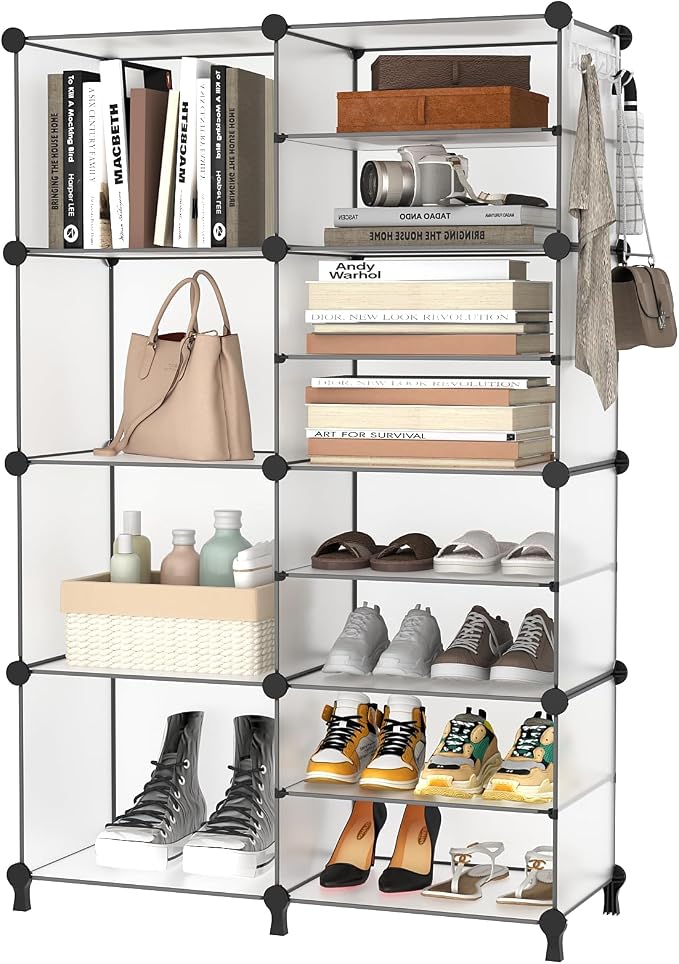 AWTATOS Closet Organizer 8 Cube Storage Shelves, Translucent | Closet Storage, Clothes Organizers, Stackable Cubby Shelving for Closet Bedroom Living Room