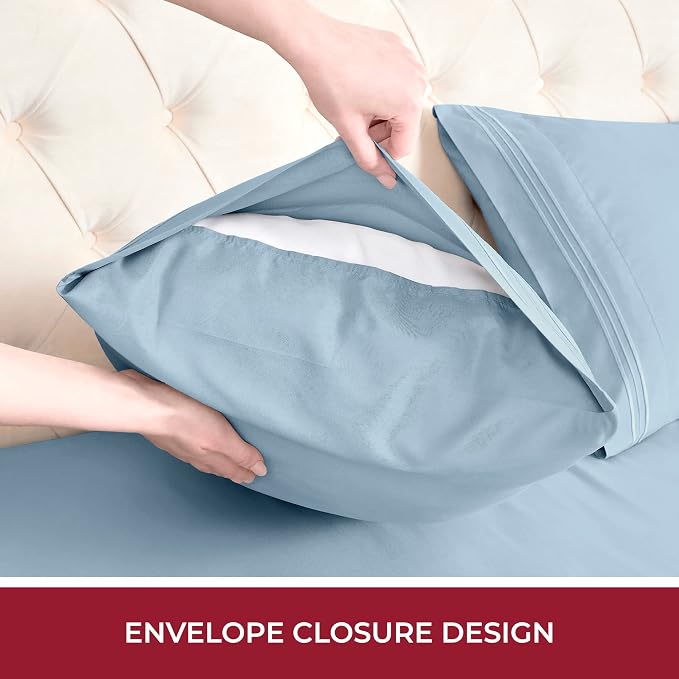 Mellanni Iconic 4-PC, Ultra Soft Sheet Set (RV/Short Queen, Blue Hydrangea) | 10M+ Sleepers. Lab-tested: Sleeps Cool, Stays Bright, Strong, Smooth. Good Housekeeping Best Bedding, 7 yrs running.