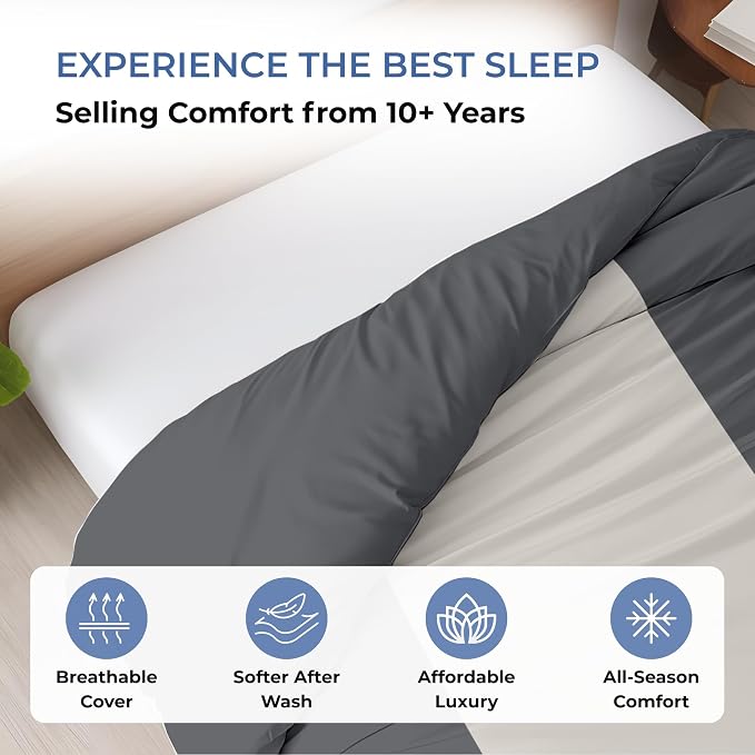 1 Pc King Size Duvet Cover Only -100% Egyptian Cotton 600 Thread Count Ultra Soft Premium Durable Comforter Cover Zipper Closure & Corner Ties (Dashing Grey, King 104"x94")