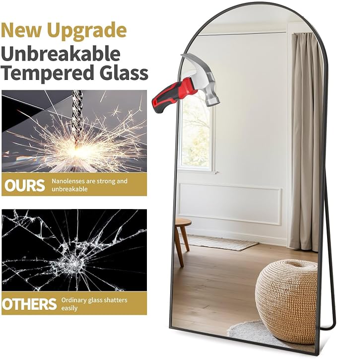 Dewfig Arched Full Length Mirror, 58"X18" Large Full Body Mirror, Black | Aluminum Alloy Frame Floor Mirror, HD Shatterproof Tempered Glass, Lean/Stand/Wall for Living Room,Bedroom, Dressing Room