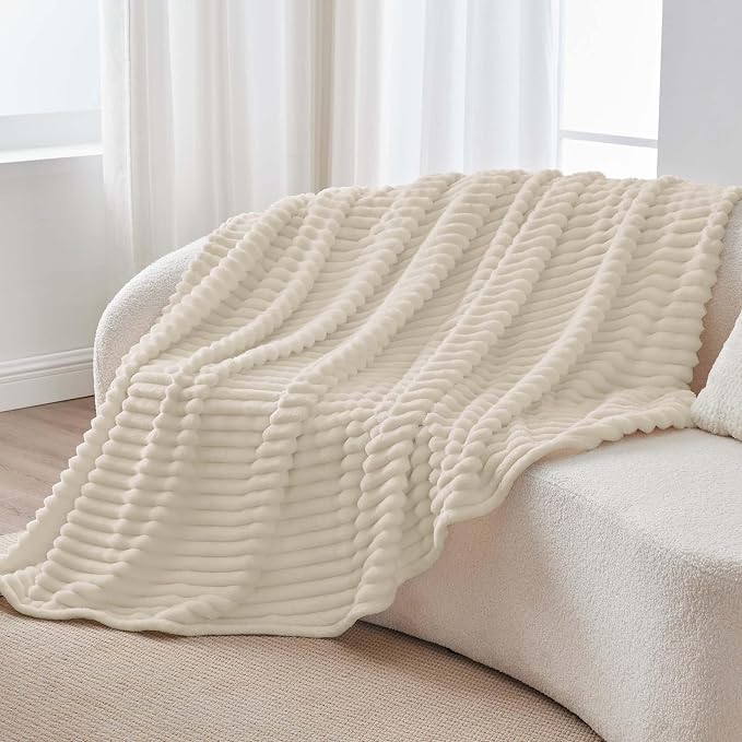 BEDELITE Ribbed Fleece Throw Blanket for Couch, Beige, 50"x70" | Ultra-Soft Plush Fleece, Warm Yet Lightweight, Ribbed Texture, Home Decor, Machine Washable, Giftable, All-Season Use