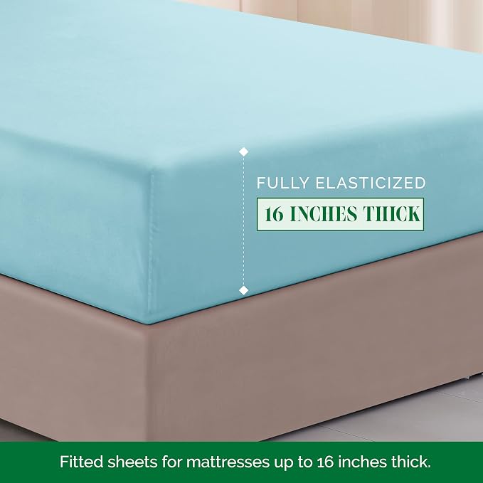 Elegant Comfort Luxurious 1500 Premium Hotel Quality Microfiber Three Line Embroidered Softest 4-Piece Bed Sheet Set, Wrinkle and Fade Resistant, Twin/Twin XL, Aqua Blue