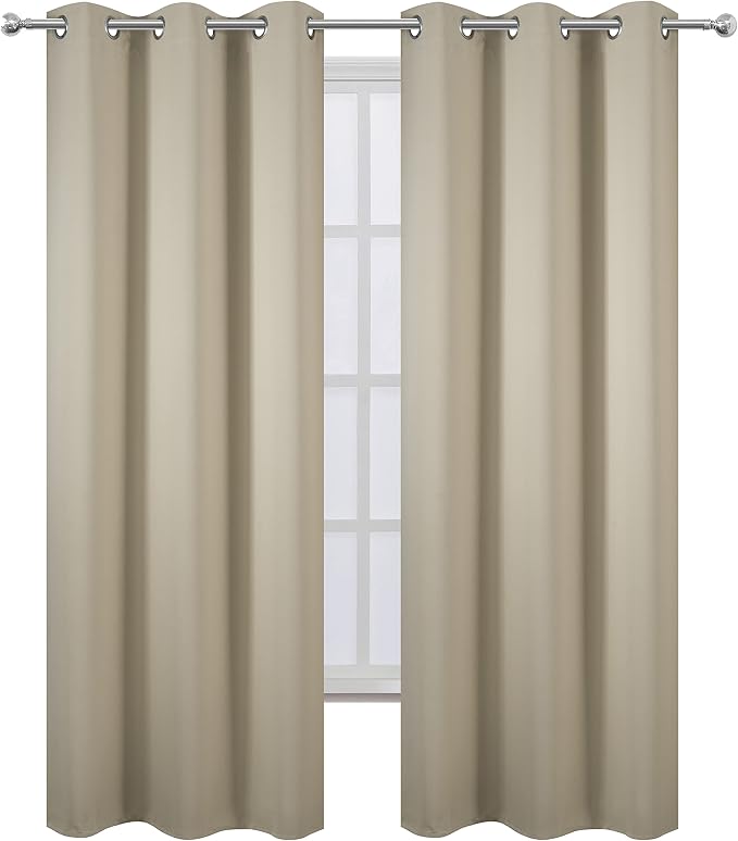 Blackout Curtains 42 x 95 inch/Beige Curtains Set of 2 Panels/Thermal Insulated Room Darkening Bedroom Curtains
