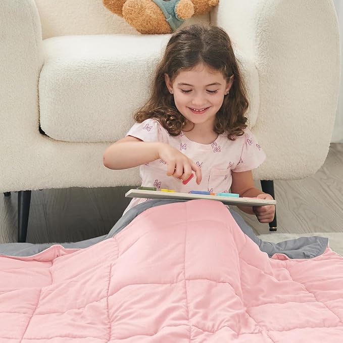 yescool Weighted Blanket (5 lbs, 36" x 48", Pink & Grey) Cooling Heavy Blanket, Perfect for 40-60 lbs, Breathable Throw Blanket Gifts with Premium Glass Bead, Machine Washable