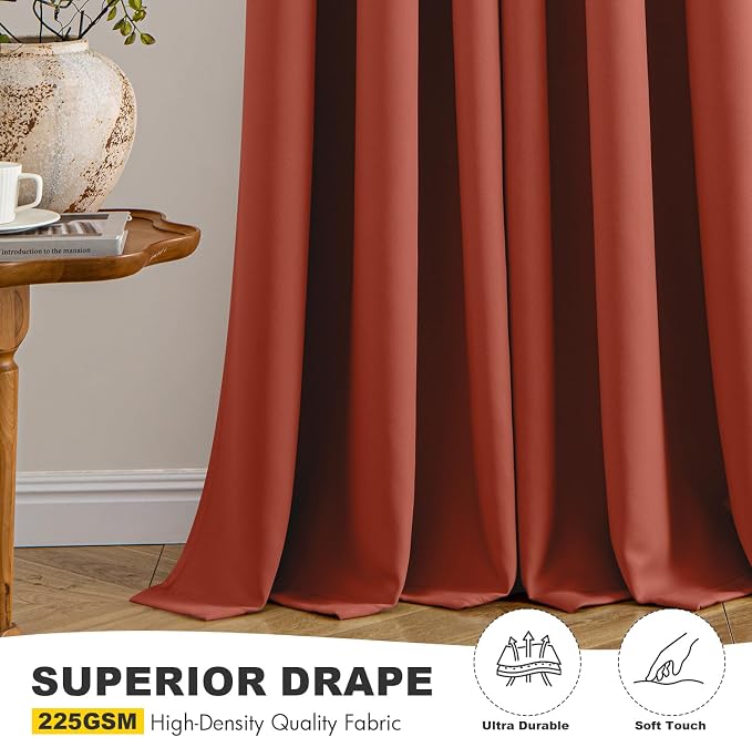 MIULEE Fall Blackout Curtains for Bedroom 2 Panel 40"x96" Long Burnt Orange | Thermal Insulated, Living Room Darkening Grommet Drapes, Noise Reducing, Light Blocking Window Treatments