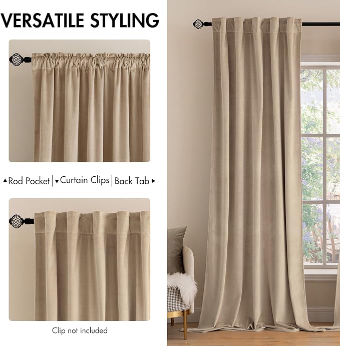 MIULEE Velvet Curtains 52x90 inches 2 Panels Camel Beige Blackout Curtains | Luxury, Bedroom Living Room, Thermal Insulated, Super Soft Window Drapes, Rod Pocket & Back Tab