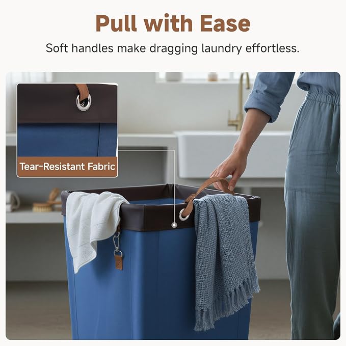 StorageWorks 160L Laundry Basket with Wheels, Rolling Hampers for Clothing | Blue Laundry Basket with Wheels, Metal Frame & Handles, Rolling Hamper for Bedroom, Bathroom, Dorm, Hotel