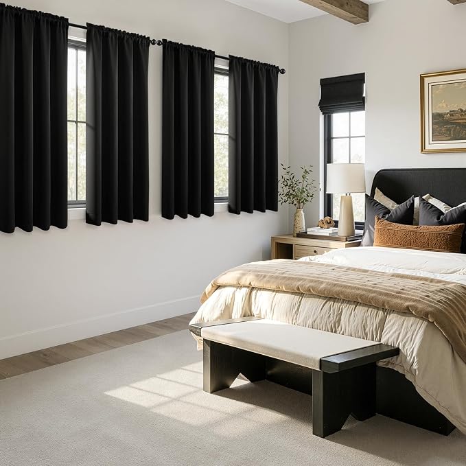 MIULEE 4 Panels Set Black Blackout Curtains 63 Inch Length Bedroom | Thermal Curtains for Summer Heat, Light Blocking Privacy Window Drapes, Top&Bottom Rod Pocket