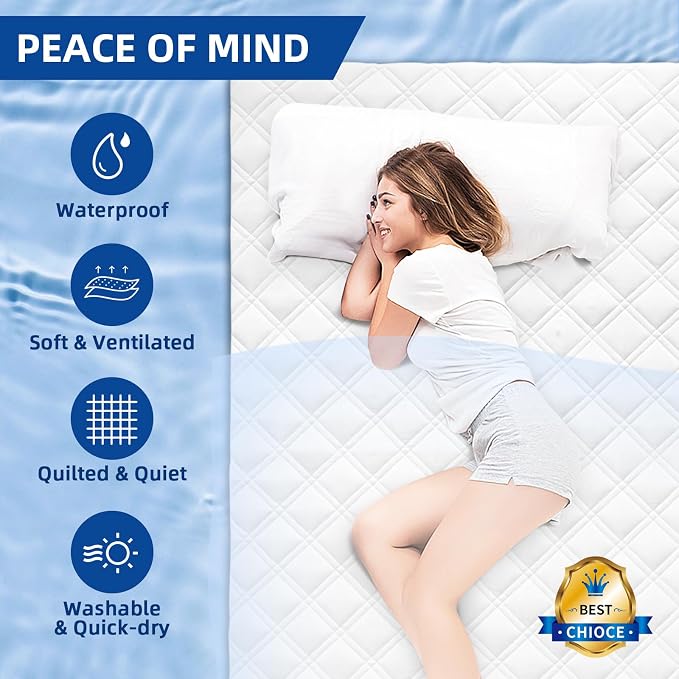 MEELUS Waterproof Twin Mattress Protector, Fitted Deep Pocket 8"-21",White | Breathable Padded Mattress Pad Cover, Soft Noiseless Mattress Cover Washable Cooling for Home Hotel Bedroom
