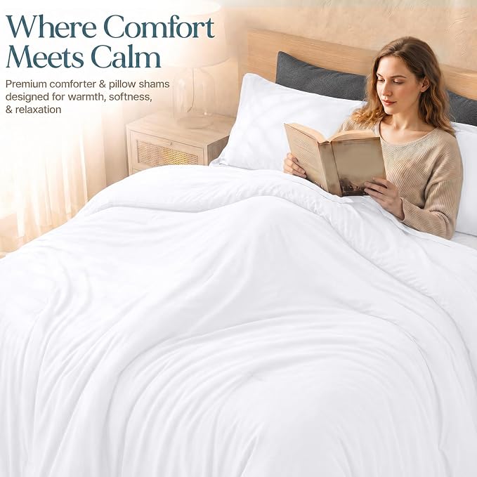 Queen Comforter Set 3 Piece White by Utopia Bedding, Comforters Queen Size, Bedding Comforters Sets, Down Alternative Soft Bed Set, 1 Comforter (88 x 88 inches) 2 Pillow Shams (20 x 26 inches)