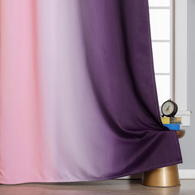 Pink and Purple Ombre Blackout Curtains for Girls Bedroom 63 Inches Long | Estelar Textiler Kids Living Room Curtains,Light Blocking,Thermal Insulated Noise Reducing Grommet Drapes,42Wx63L,2 Panels