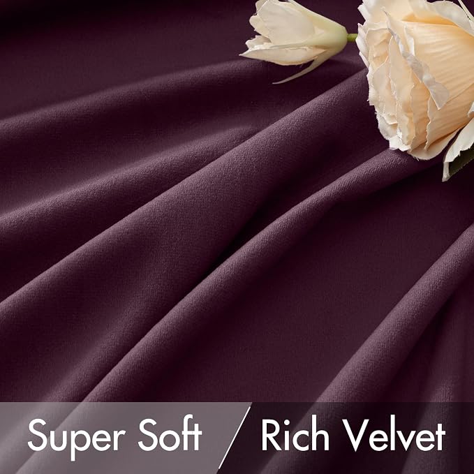 MIULEE Dark Purple Velvet Curtains 52x90 inches Luxury Blackout Curtains | Thermal Insulated, Super Soft Window Drapes for Bedroom Living Room, Rod Pocket & Back Tab