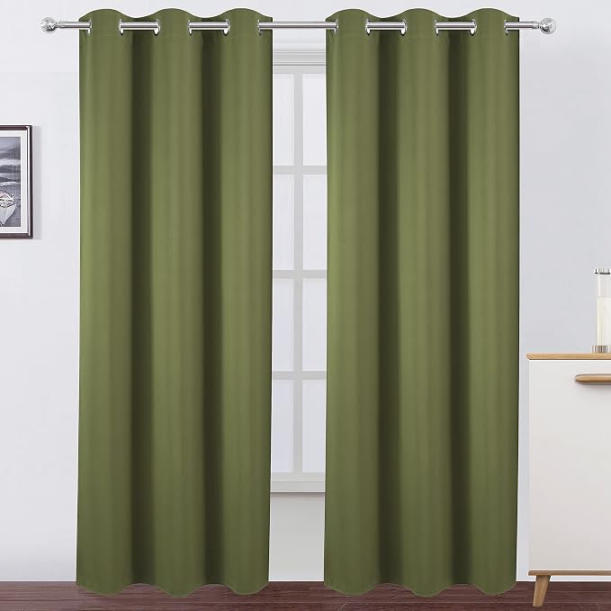 Blackout Curtains 38 x 84 inch/Olive Green Curtains Set of 2 Panels/Thermal Insulated Room Darkening Bedroom Curtains