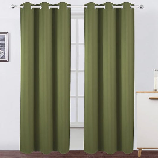 Blackout Curtains 38 x 84 inch/Olive Green Curtains Set of 2 Panels/Thermal Insulated Room Darkening Bedroom Curtains