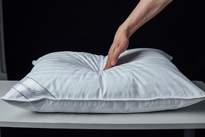 Goose Down Feather Soft Pillows One Pillow 100% Cotton Supportive Bed Pillow Stripe White Color King Size 20x36 inch