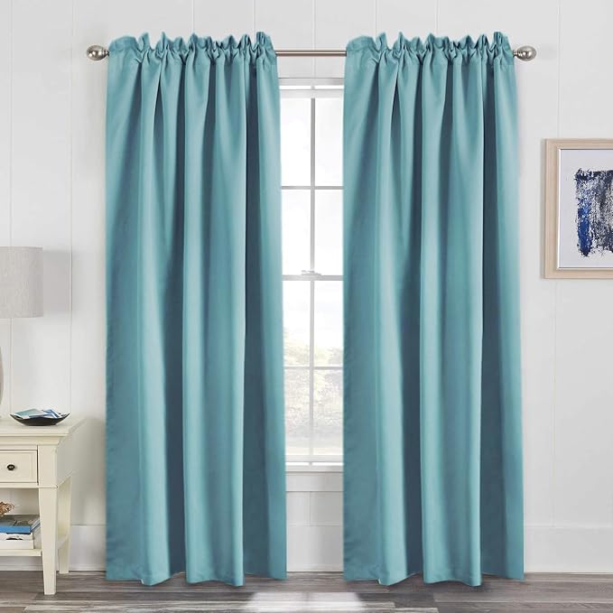 H.VERSAILTEX Blackout Curtains Thermal Insulated Window Treatment Panels Room Darkening Blackout Drapes for Living Room Back Tab/Rod Pocket Bedroom Draperies, 52 x 96 Inch, Aqua, 2 Panels