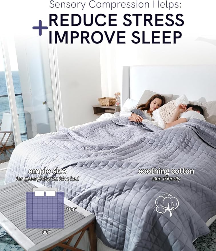 YnM Cotton King Size Weighted Blanket for Adults (88x104 Inches, 25 Pounds, Light Grey), Smallest Compartments with Cooling Glass Beads,Heavy Blanket for Two Persons of 110~190lbs on Queen or King Bed
