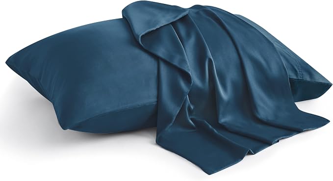 BEDELITE Pillow Cases Standard Size 2Pcs, Rayon from Bamboo, Navy Blue | Cooling and Breathable Pillow Cover for Hot Sleepers & Night Sweats, Silky Soft Cozy, Envelope Closure, 20"x26"