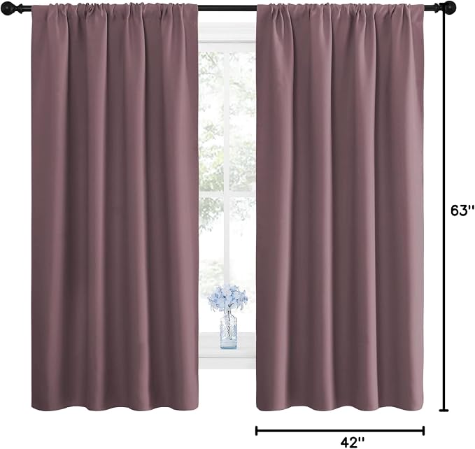 NICETOWN Dry Rose Blackout Curtains for Living Room 42" w x 63" L 2 Panels | Darkening Window Panels Easy-Care Solid Thermal Insulated Draperies Drapes for Daughter Room Bedroom, Light Blocking Decor