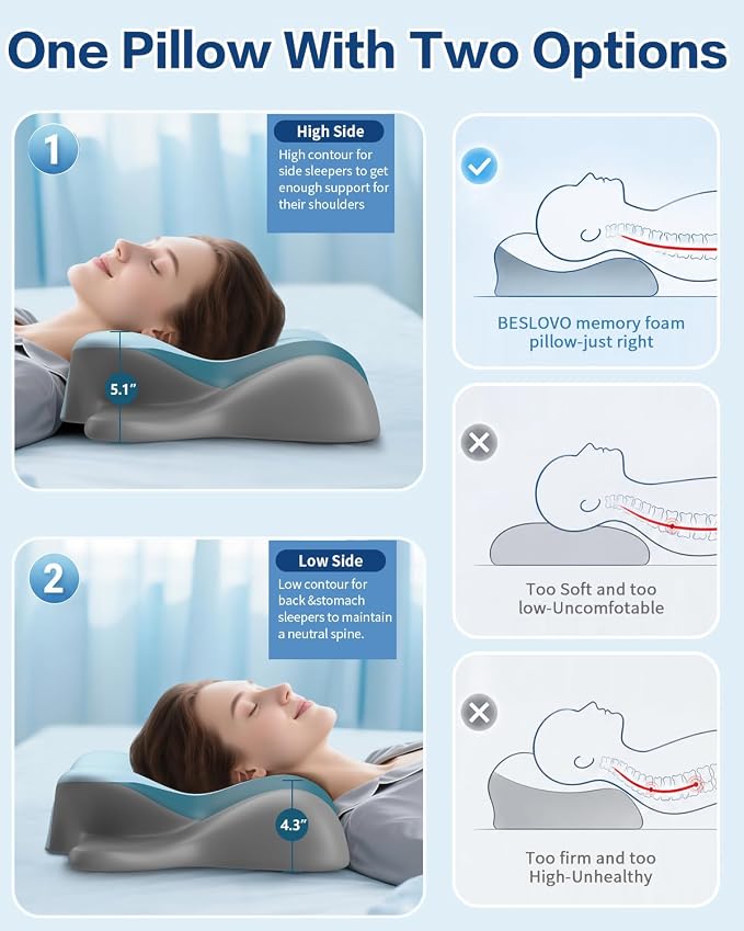 Cervical Neck Pillow for Pain Relief - Ergonomic Side Sleeper Pillow for Sleeping, Cooling Memory Foam Pillows for Neck Support, Orthopedic Pillow Contour Bed Pillow for Back Sleepers