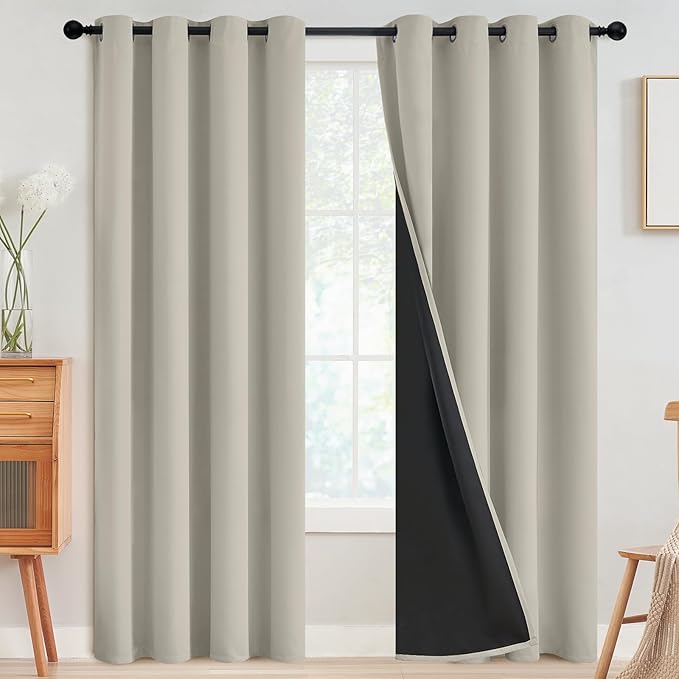 SimpleHome Stone 100% Blackout Curtains Room Darkening Living Room 84 Inch | Curtains for Bedroom,Thermal Insulated Grommet Window Drapes,Curtains for Living Room with Black Back,52 x 84 Inch,2 Panels