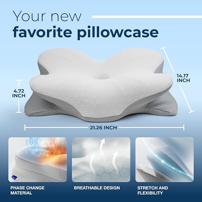 Derila Ergo Thermal Pillow Cover for Cervical Neck Pillow | Cooling Pillowcase for Memory Foam Pillow, Neck Support Pillow & Side Sleeper Pillow – Replacement Cover Pillow (Cover Only)