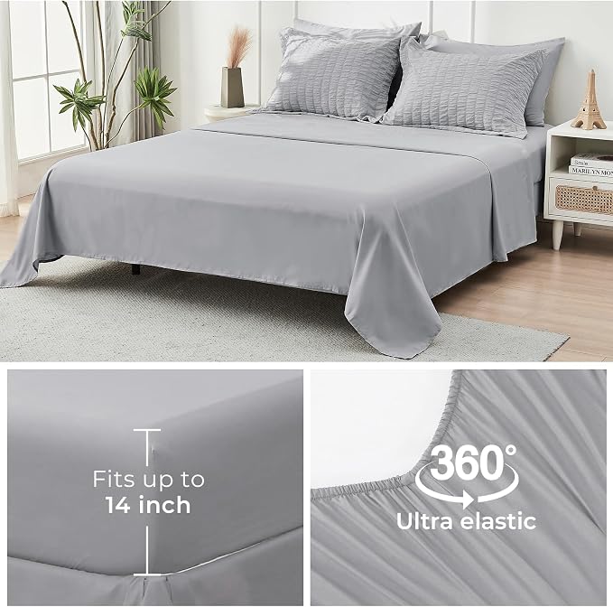 HYMOKEGE Light Grey Queen Comforter Set Seersucker 7 Pieces, All Season Luxury Bed in a Bag for Bedroom, Bedding Set with Comforters, Sheets, Pillowcases & Shams