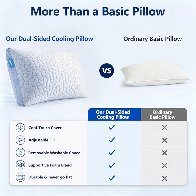 QUTOOL Enhanced Cooling Pillows for Sleeping, Shredded Memory Foam Pillows 2 Pack, Gel Bed Pillows King Size Set of 2, Support Yet Soft Pillow for Side, Back Sleepers Christmas Gifts for Women Men