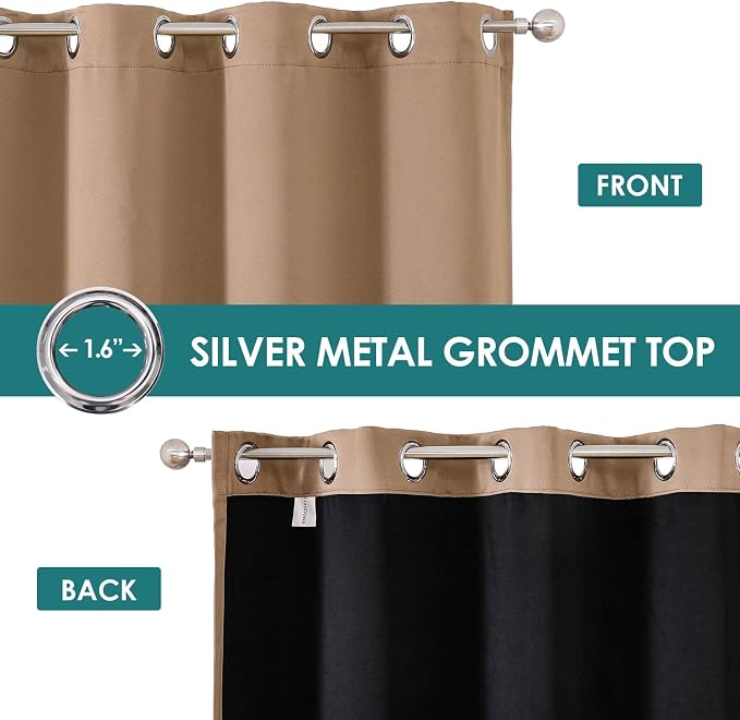 ChrisDowa 100% Blackout Curtains for Bedroom 63 Inches Long 2 Panels Set | 2 Thick Layers, Thermal Insulated, Light Blocking, Grommet, Window Treatment, Living Room Drapes, Cappuccino, 42 x 63 Inch
