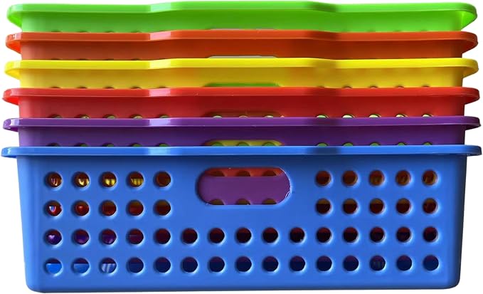 4E's Novelty 6 Pcs Colorful Plastic Classroom Storage Bins 13.75" X 10.25" for Organizing A4 Papers Trays, Turn In Containers Kids School Teachers Classroom Organization & Storage Supplies