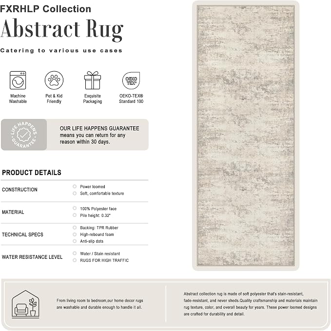 2.6x14 Washable Runner Rug:Modern Abstract Soft Carpet Brown Beige | For Hallway, Bedroom, Kitchen, Laundry, Bathroom,Door Mat,Modern Abstract,Machine washable,Non-Slip,Stain Resistant,Indoor