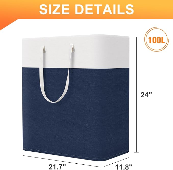 TasticTotes Laundry Basket 3-Pack, Laundry Hamper, 100L-Blue | Clothes Laundry Hamper, Collapsible Laundry Basket, Freestanding laundry hamper with Handles for Home or Dorm