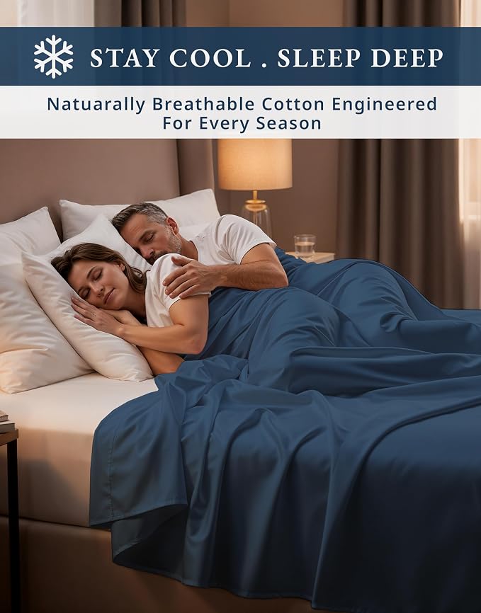 LANE LINEN Full Bed Sheets 100% Egyptian Cotton Sateen - Estate Blue | Full Sheets - 4-Piece Set, For A Luxurious Night's Sleep, For Guests And Everyday Use, Long-Staple Egyptian Cotton